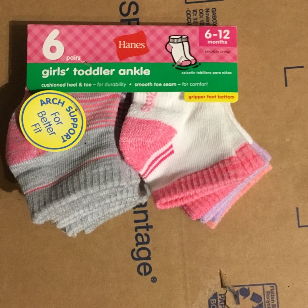 Hanes Girls' Toddler Ankle Socks - Pink, White, Gray (6 Pairs)